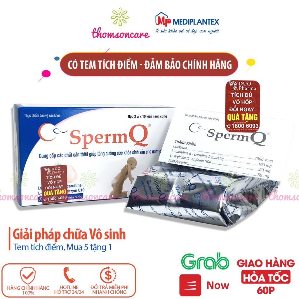 SpermQ - Có tem tích điểm mới đảm bảo Chính hãng - giảm vô sinh nam giới - Sperm tăng chất lượng tinh trùng Hộp 30v