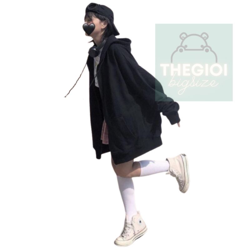 Áo hoodie khóa zip unisex black - hoodie dây kéo form rộng màu đen M L XL 2XL 40kg - 100kg