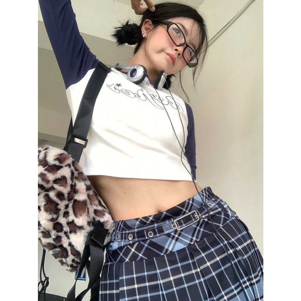 Áo Thun Tay Dài Raglan Màu Sắc Tương Phản Phong Cách Thời Trang Mùa Thu Mới Dành Cho Nữ