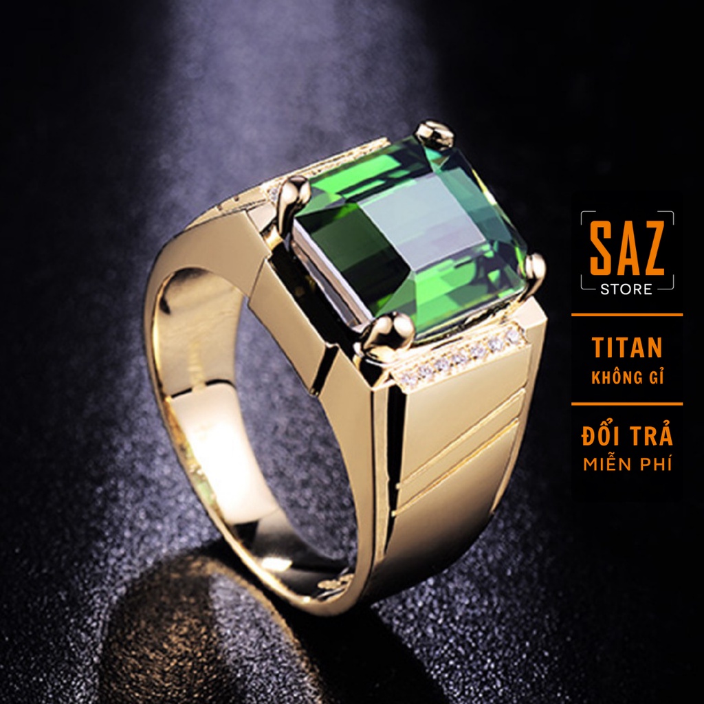 Nhẫn nam nữ tròn SAZ màu bạc thời trang chất Titan đẹp đơn giản không gỉ - Nhẫn Golden Green