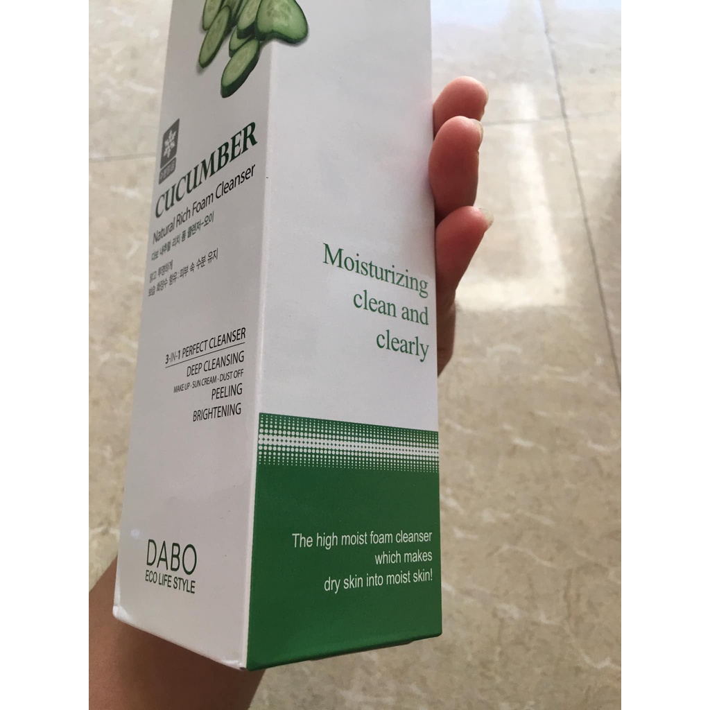 Sữa rửa mặt dưa leo dưỡng ẩm trắng da chính hãng Hàn Quốc Dabo Cucumber Natural Rich Foam Cleanser 180ml