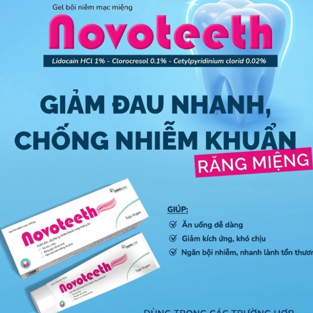 Gel bôi Novoteeth - Giảm đau nhanh và dự phòng nhiễm khuẩn răng miệng cho trẻ từ 5 tuổi - Date mới