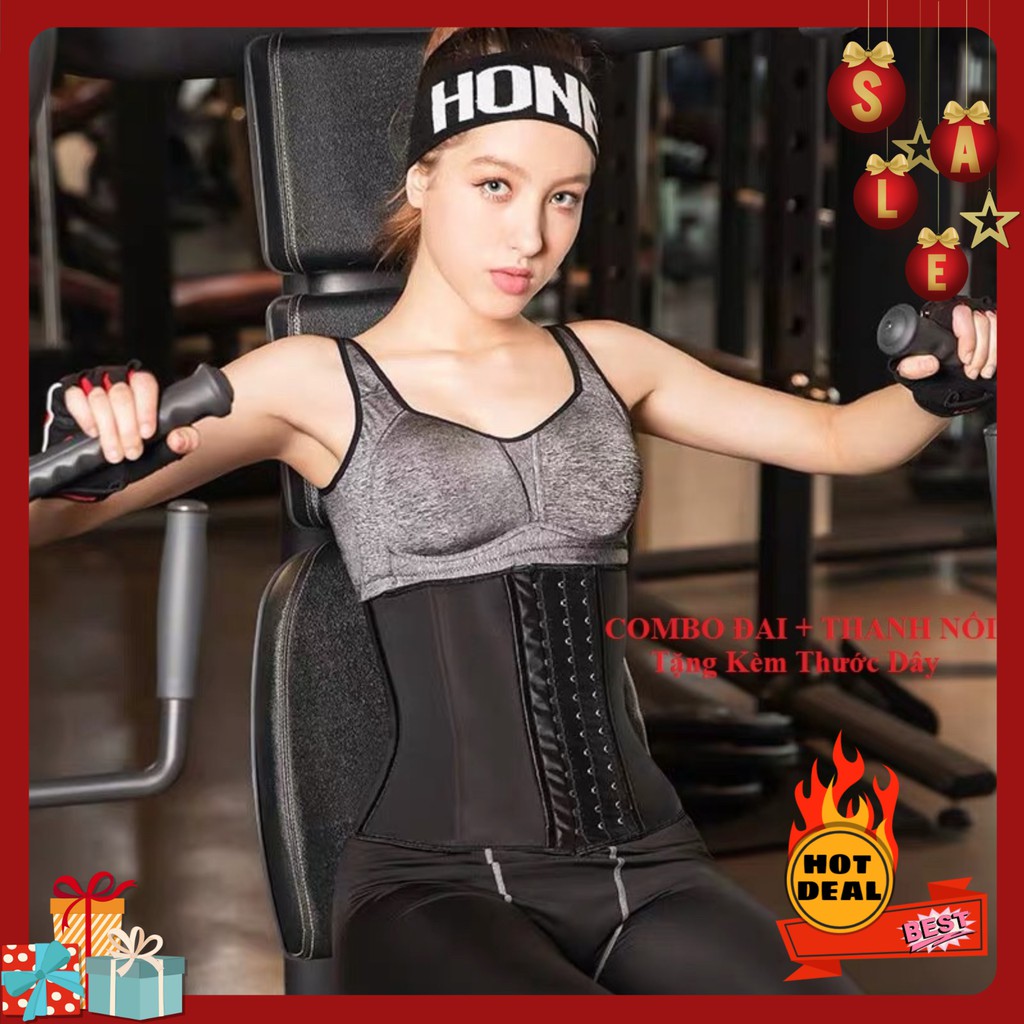 Combo gen nịt bụng latex 9 xương kèm thanh nối tăng size đeo mềm mại, thoải mái, giảm eo hiệu quả, chống gập (<=1m68)