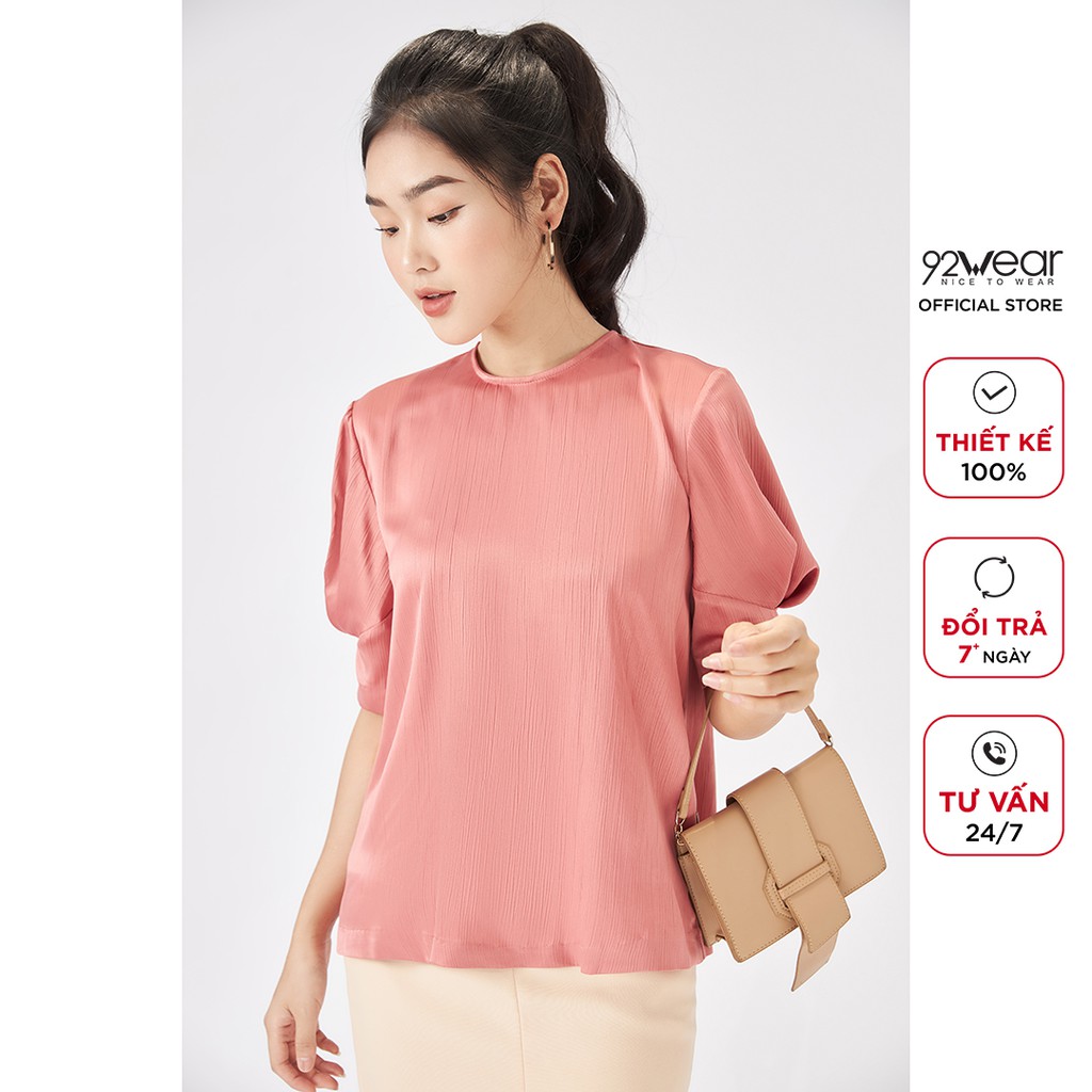 Áo sơ mi lụa nữ 92WEAR chất mát kiểu dáng trẻ trung ASA1968