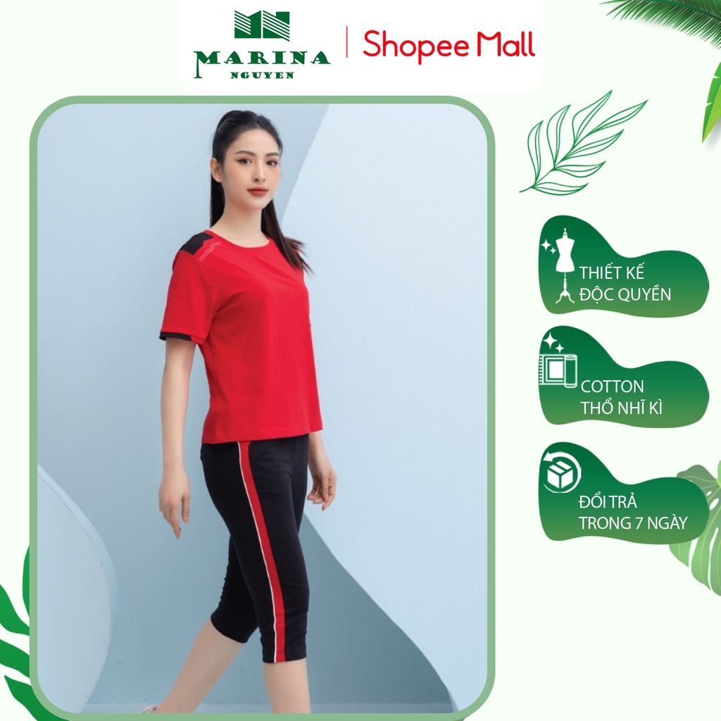 Đồ Bộ Nữ Mặc Nhà MARINA NGUYỄN, Thiết Kế Cổ Tròn, Tay Ngắn Độc Đáo, Vải Cotton Mềm Mịn, Thoáng Mát 422010