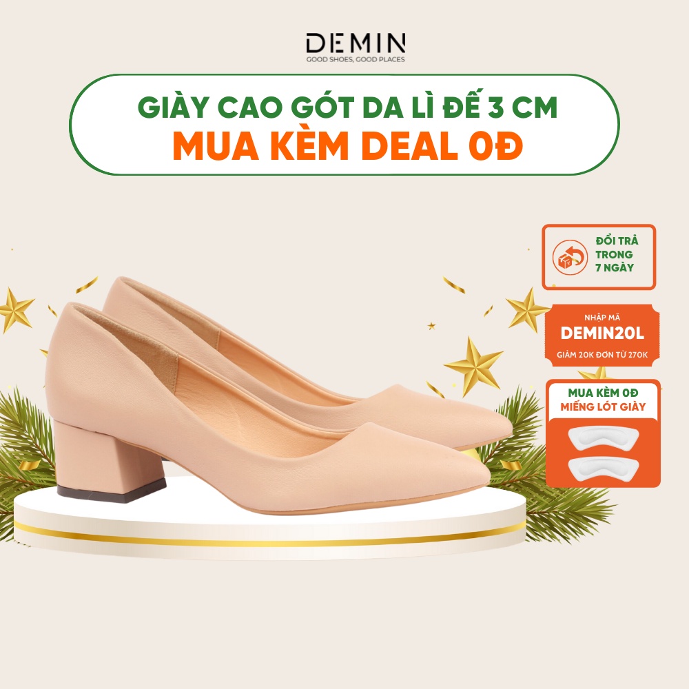 Giày cao gót mũi nhọn DEMIN Cao gót da lì đế 3 cm- DCG135