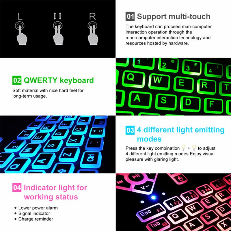 UQ Q9s Bluetooth Wireless Mini Keyboard Colorful Backlit with Touchpad Q9 Air Mouse Remote Control