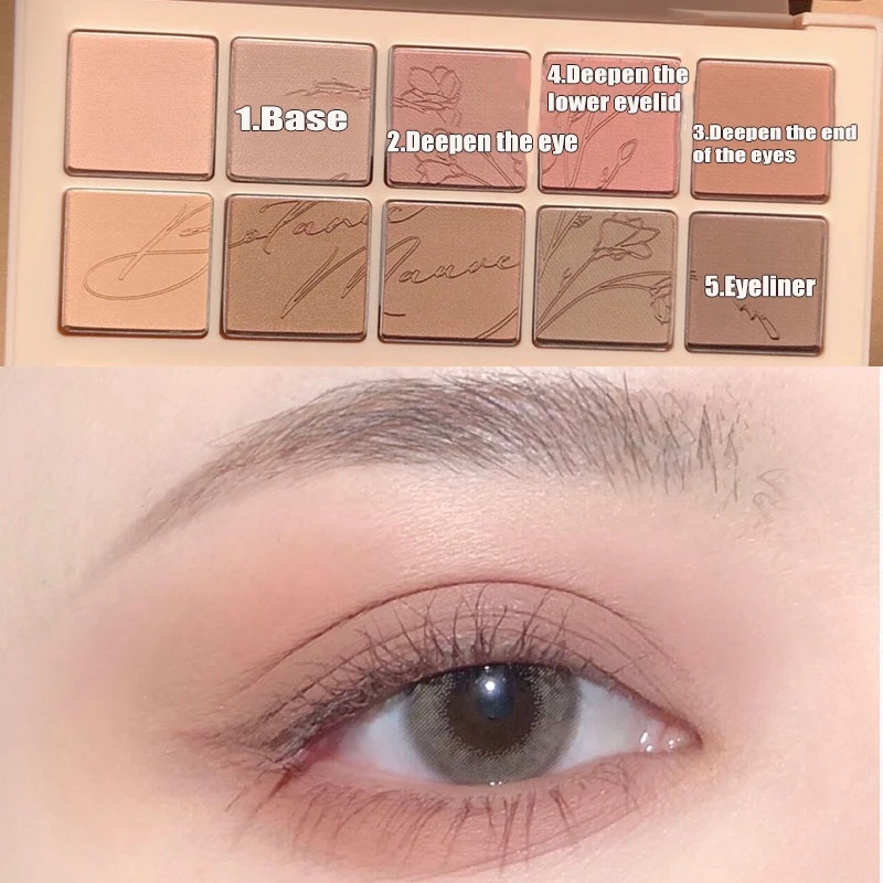 [Hàng mới về] Bảng phấn mắt 10 màu sắc lì và nhũ xinh xắn chống nước lâu trôi