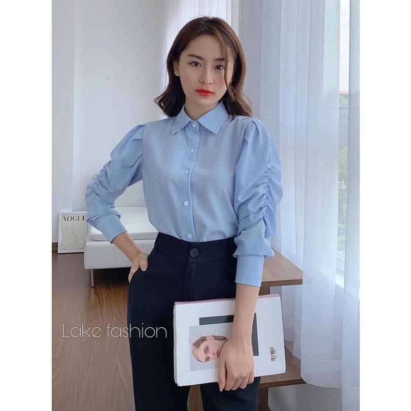 Áo kiểu, áo sơ mi nữ công sở phối nhúm tay Lake Fashion