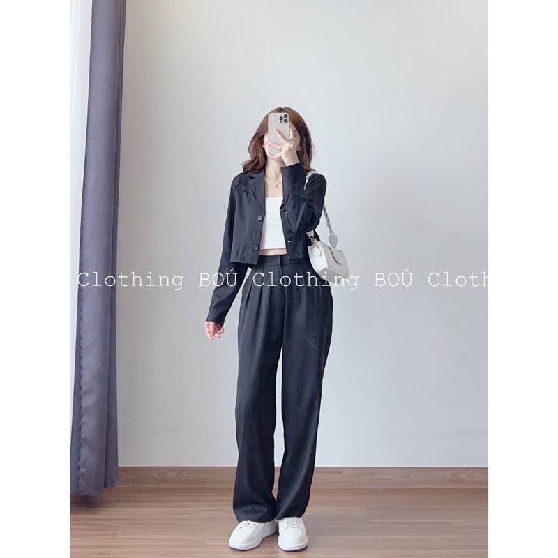 Set croptop vest tay dài + quần dài thanh lịch, trẻ trung dành cho nữ ( Ảnh thật)