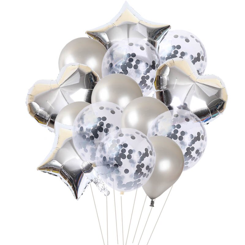 Set 14 Bong Bóng Khí Heli Bằng Giấy Họa Tiết Ngôi Sao / Trái Tim Màu Vàng Hồng / Bạc Trang Trí Tiệc Sinh Nhật / Đám Cướ
