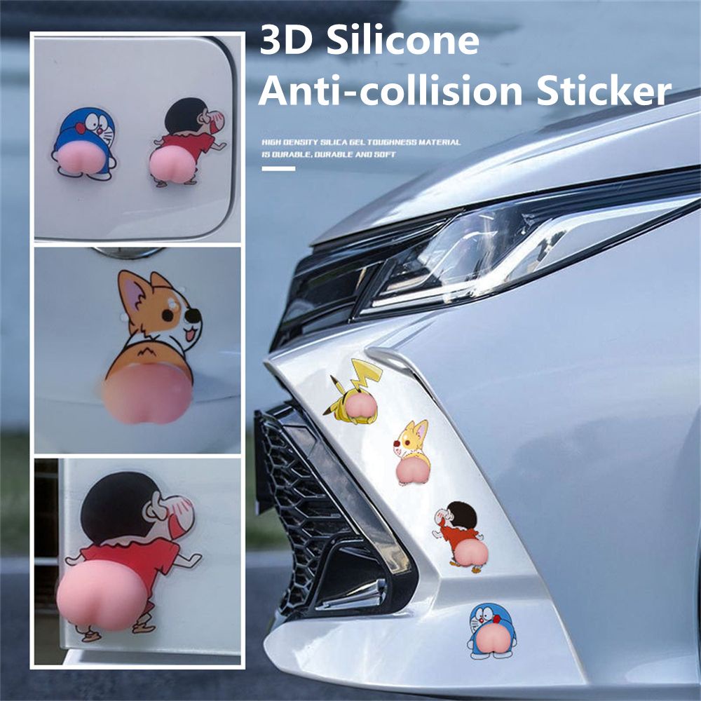 Bộ 2 miếng dán silicon 3D trang trí cửa xe hơi họa tiết hoạt hình dễ thương