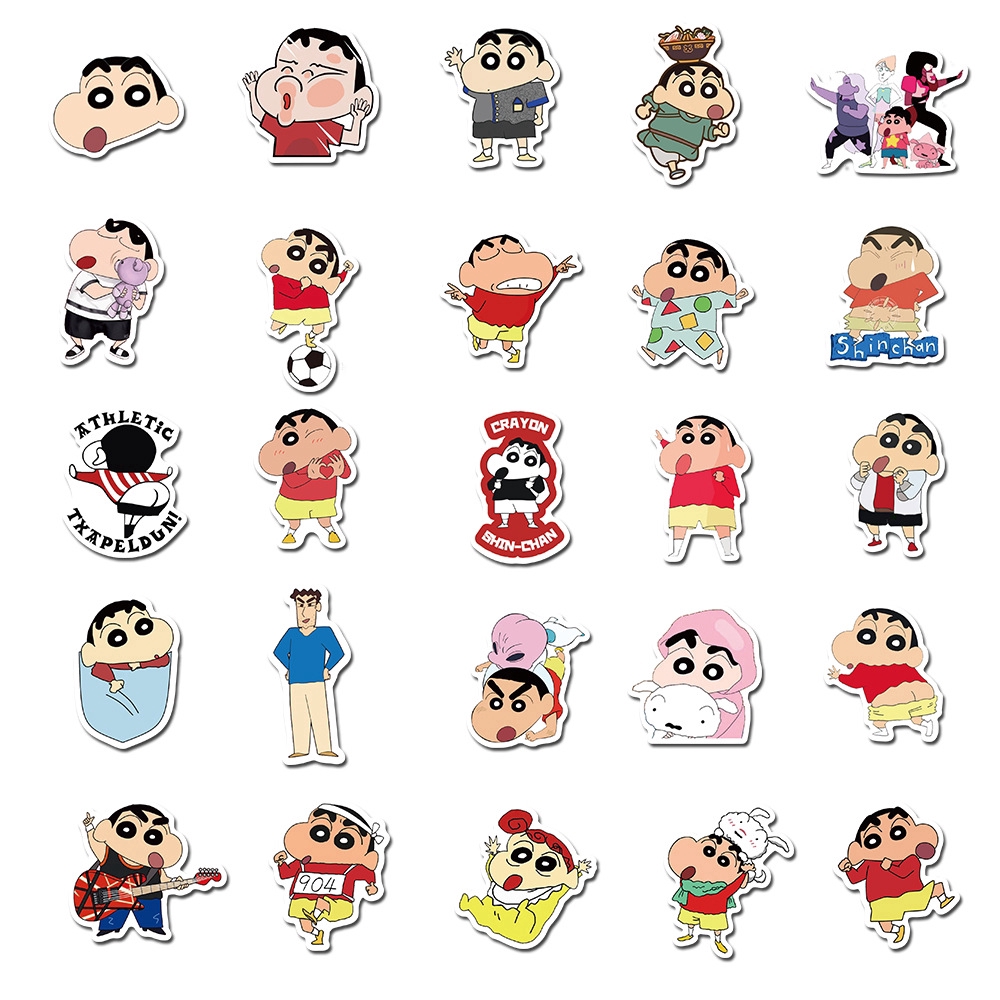 Bộ 50 sticker dán trang trí đa năng hình nhân vật hoạt hình shin cậu bé bút chì