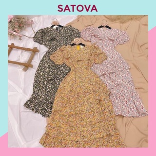 Váy hoa nhí nữ xinh  cá tính bánh bèo dài đầm nữ dự tiệc dáng xòe