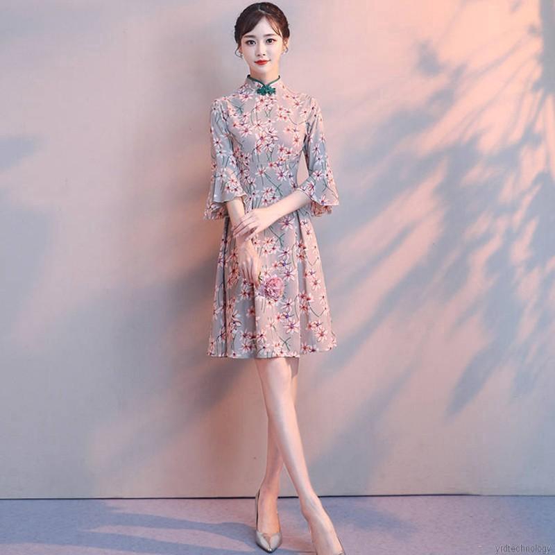 Summer Fashion Retrol National Style Floral Print Long Cheongsam Dress | WebRaoVat - webraovat.net.vn