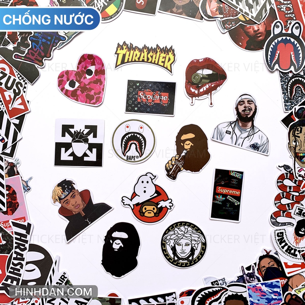 Sticker Bape Offwhite ngầu Chống Nước Trang Trí Va Li, Xe, Laptop, Nón Bảo Hiểm, máy tính, dán xe