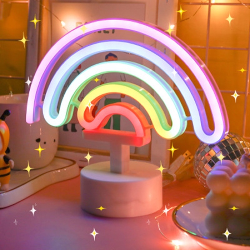 [HCM-HOẢ TỐC] Đèn led neon cầu vòng để bàn decor phòng ngủ, bàn học, gốc làm việc decor phong cách ngọt ngào đầy sắc màu