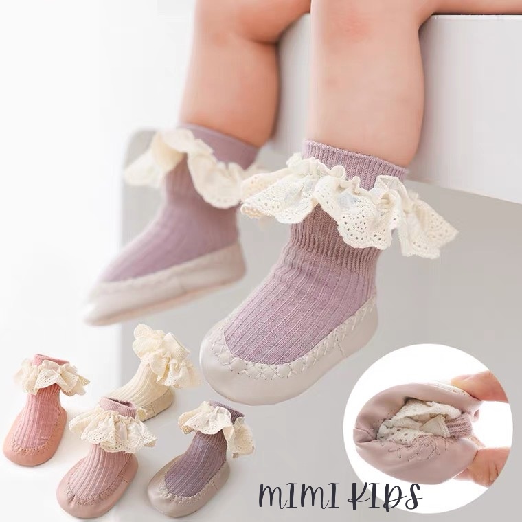 Giày tập đi chống trơn trượt viền ren cho bé Mimi Kids T07