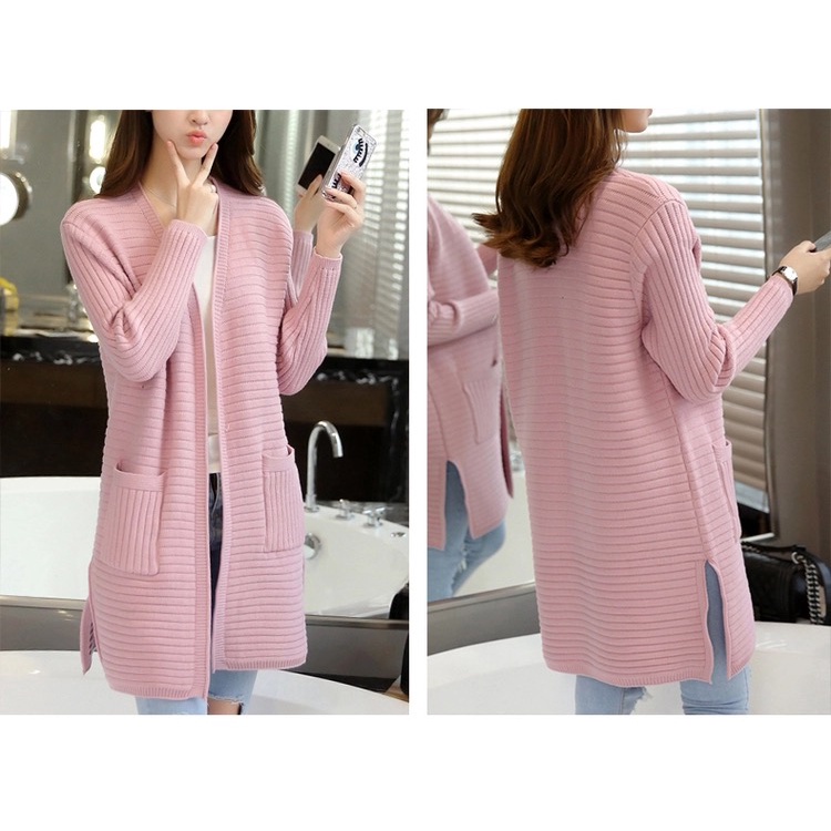 MS333 Áo khoác len cardigan dáng dài sọc ngang