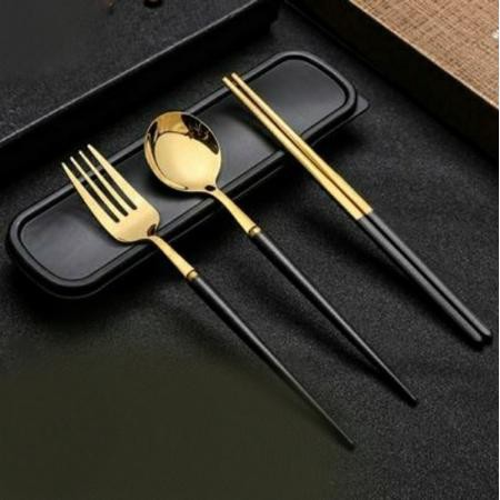 Bộ đũa thìa ăn cơm bằng INOX 304 cao cấp có hộp đựng, bộ đũa thìa mang đi làm