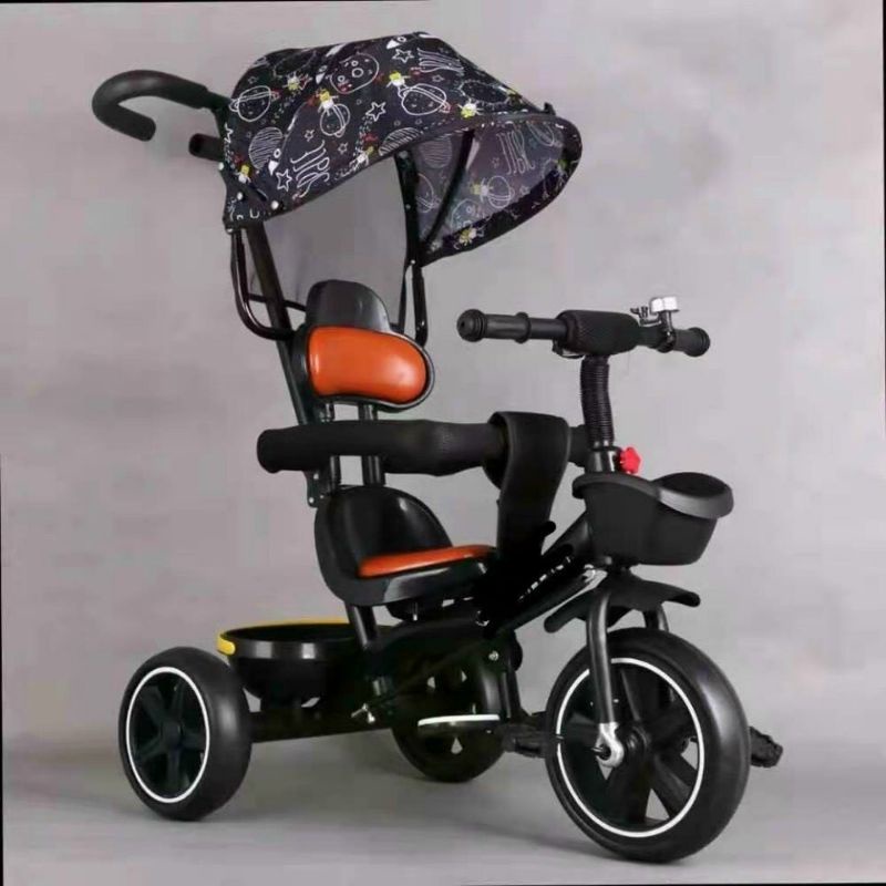 XE ĐẨY 3 BÁNH, YÊN TỰA ĐỆM DA có mái che, đai chắn an toàn