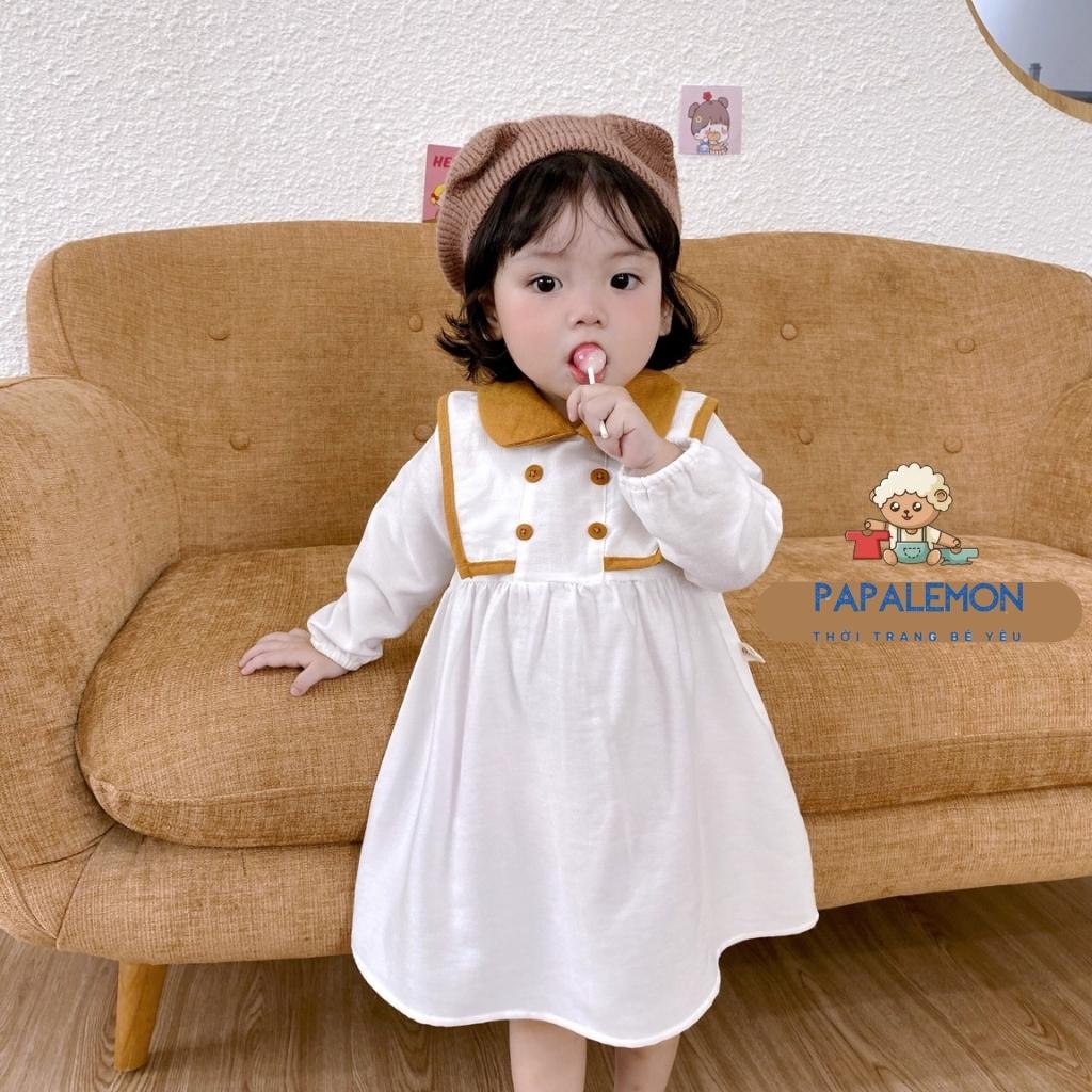 Váy thuỷ thủ cho bé gái, đầm cho bé thiết kế theo kiểu dáng babydoll tay bồng, chất liệu từ vải nhung mềm mại, PAPALEMON