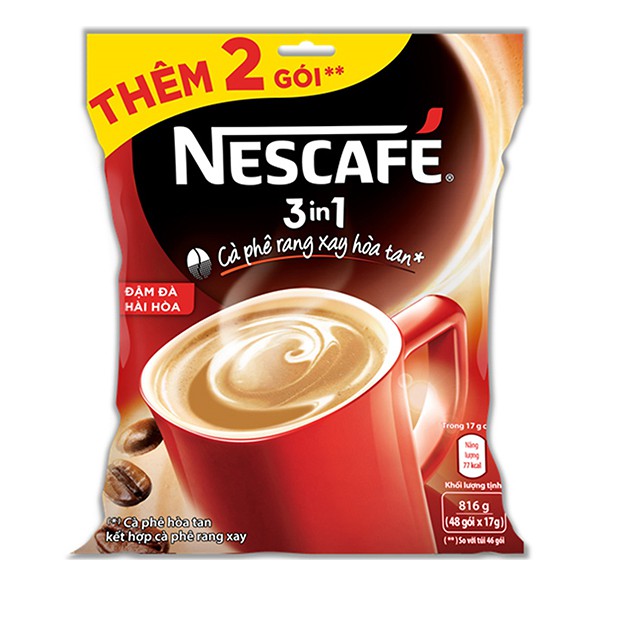 [Tặng thêm 2 gói] Nescafé 3in1 cà phê rang xay hòa tan đậm đà hài hòa (Túi 48 gói x 17g) | BigBuy360 - bigbuy360.vn