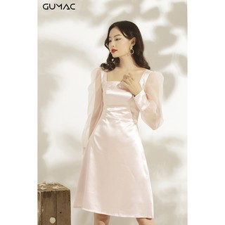 Đầm nữ phi lụa tay voan GUMAC MSV10928_HONG