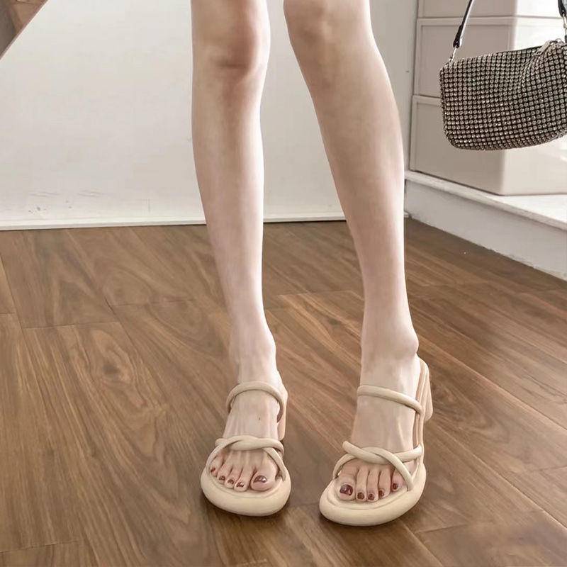 Giày Dép Cao Gót Sandal Nữ Quai Ngang Đế Vuông Đế Cao 5cm 5 Phân Xăng Đan Mũi Hở Dây Gót Tròn Chali D042