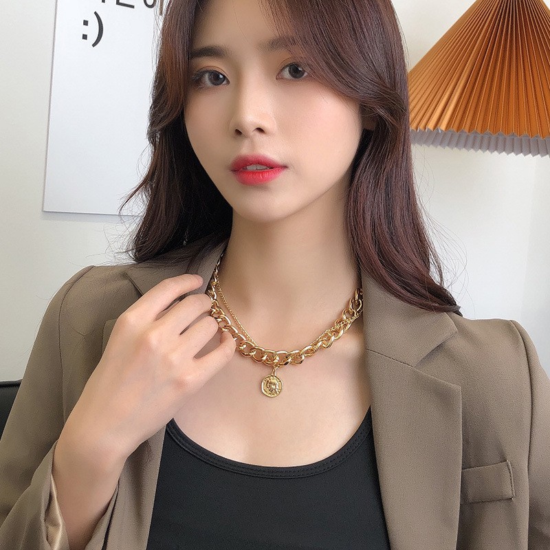 Vòng Cổ Kim Loại Hai lớp Phong Cách Hip Hop Thời Trang Nữ