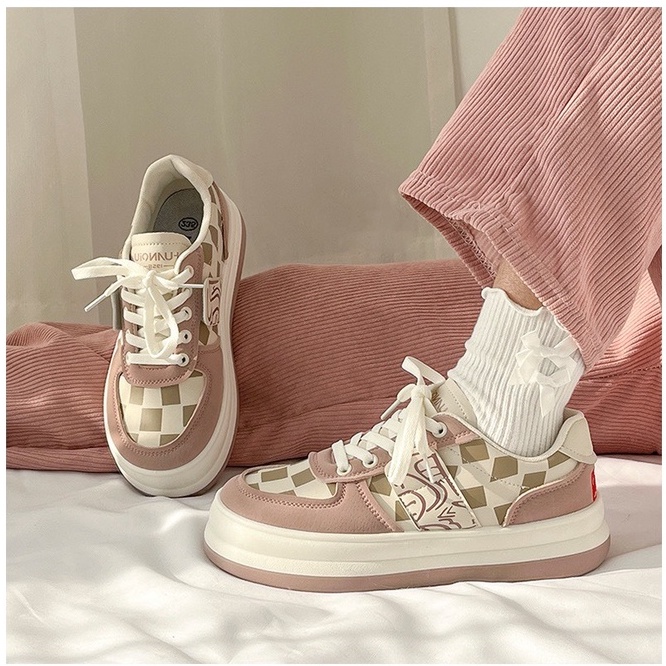 Giày nữ ulzzang đế độn Họa tiết caro đế bánh mì màu mới Hot Trend 2022