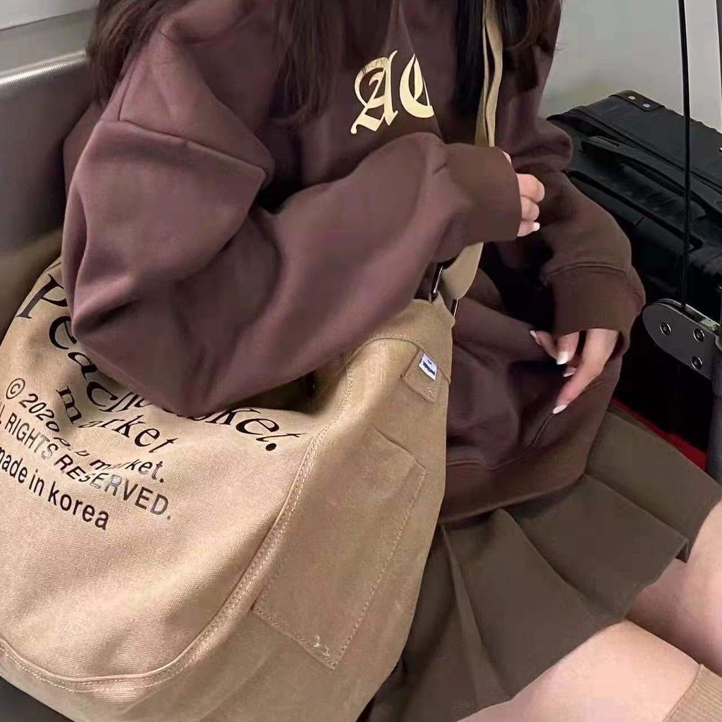 ﹍№♈Túi Tote Vải Canvas Đeo Chéo Vai Với Sức Chứa Lớn Phong Cách Thu Đông Dành Cho Nữ