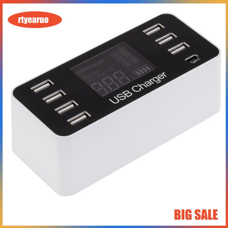 8-port Usb Mobile Phone Charger Lcd Digital Display 5V 8A 40W Intelligent Jack