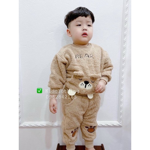 Bộ gấu lông họa tiết thêu bé trai bé gái siêu nhẹ, ấm, mịn, thời trang, giá rẻ