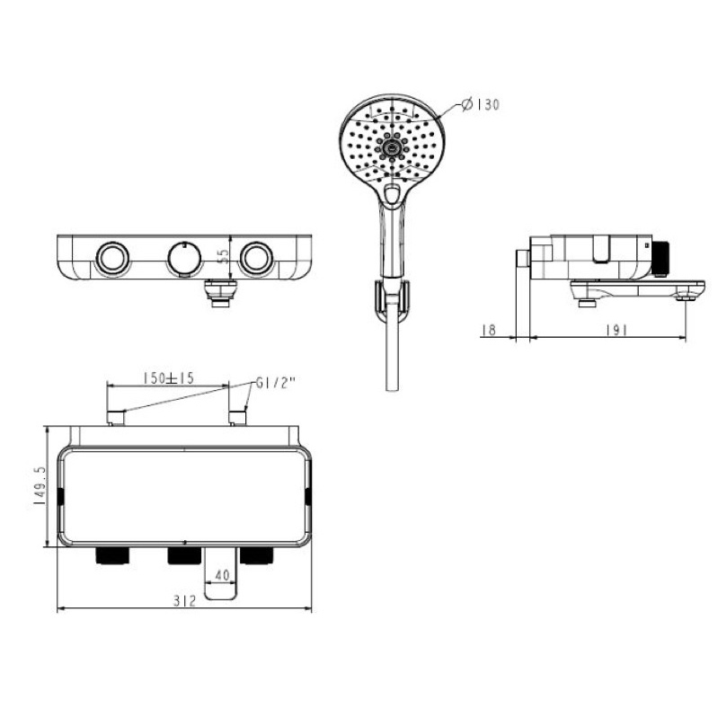 Củ Sen Tắm Nóng Lạnh Chỉnh Nhiệt Độ , Vòi Hoa Sen Nóng Lạnh American Standar WF-4954 Chính Hãng