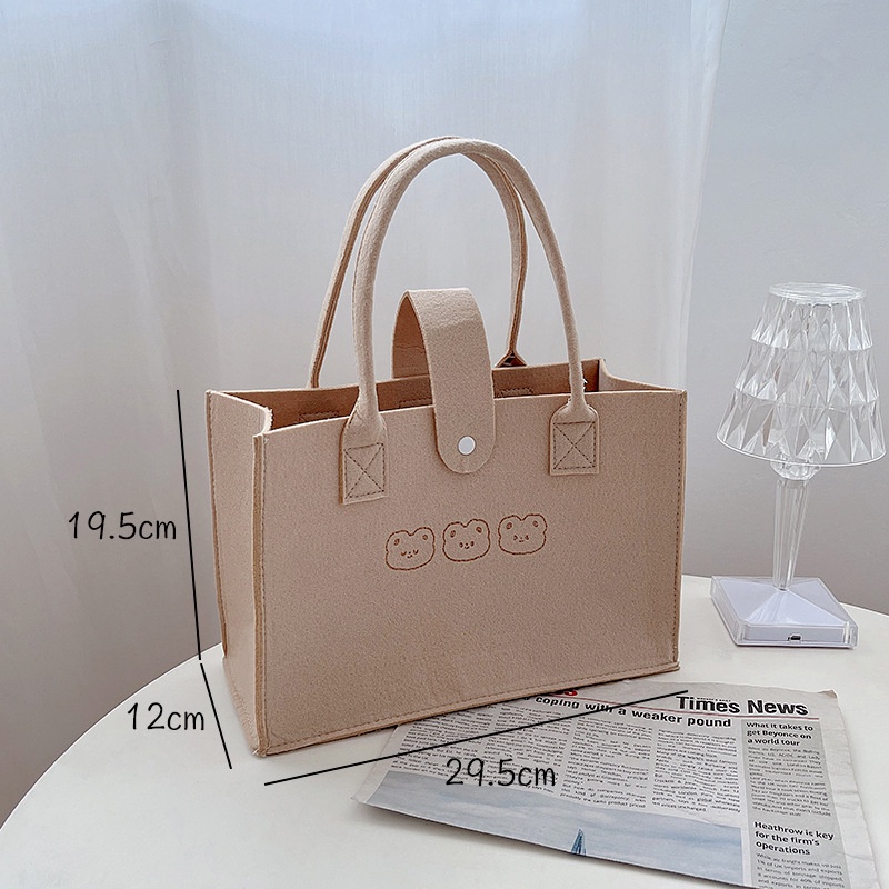 Túi Xách Vải Nỉ Cỡ Lớn Đa Năng In Hình Gấu Dễ Thương