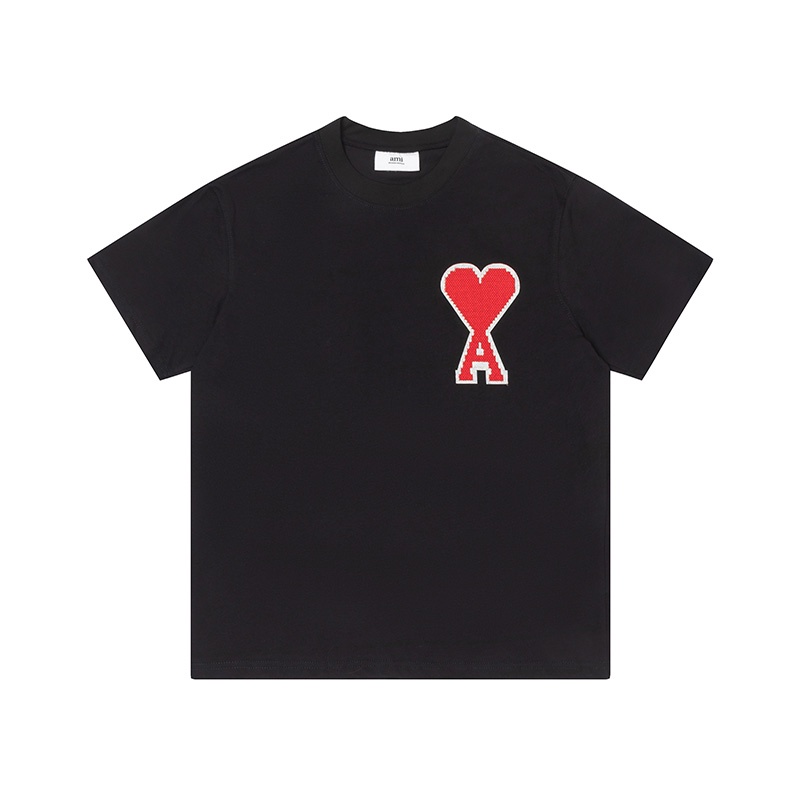 ❤❀  ❤ Áo Thun Cotton Tay Ngắn Dáng Rộng Thêu Hình Trái Tim Thời Trang Cho Nam Và Nữ