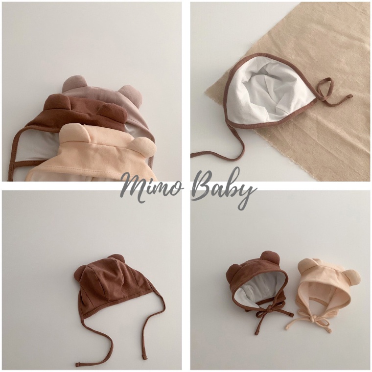 Mũ nón cotton buộc dây gắn tai gấu phồng dễ thương cho bé MD207 Mimo Baby