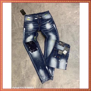 Quần Jean Rách💥FREESHIP💥quần bò côn vảy sơn rách màu xanh