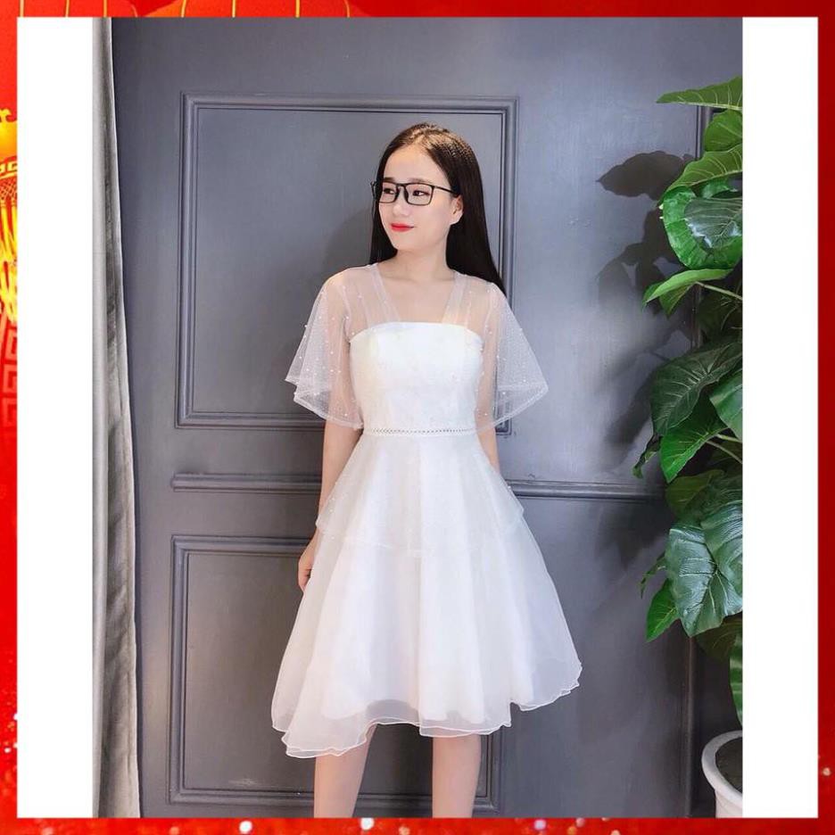 Đầm dự tiệc trắng xòe đính chuỗi sang chảnh bậc nhất [ HÀNG CÓ SẴN ] | BigBuy360 - bigbuy360.vn