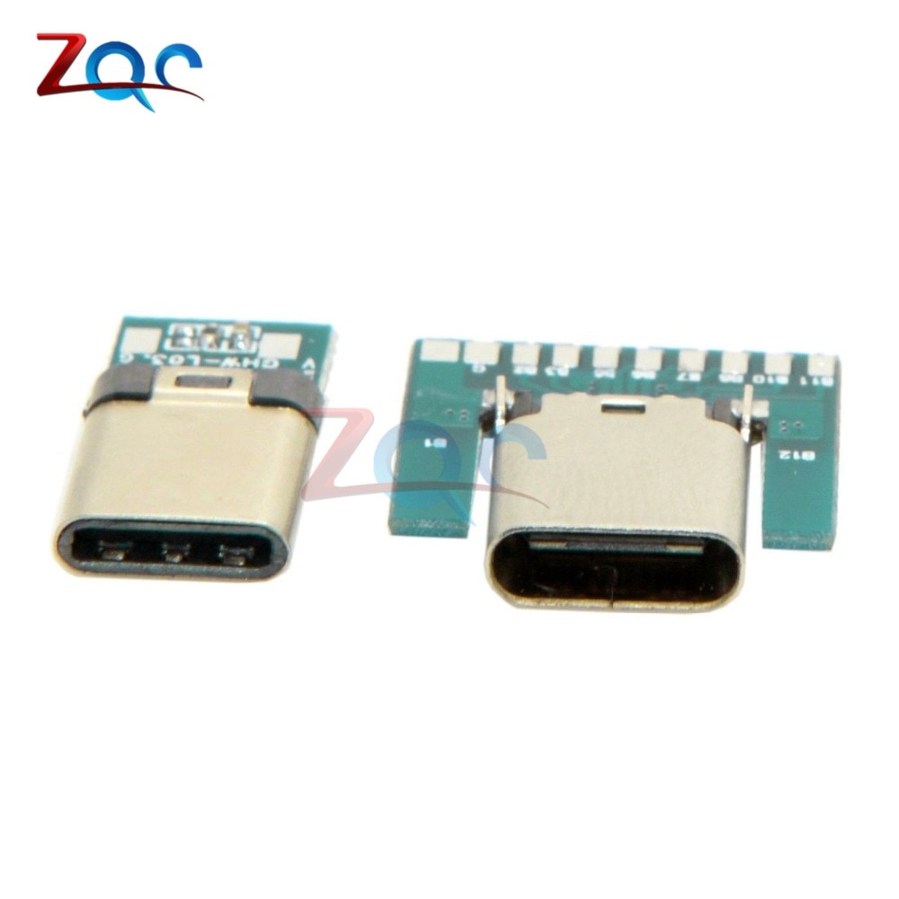 USB 3.1 Type C Connector 24 Pins Male Female Socket Receptacle Adapter to Solder Wire & Cable 24P PCB Board Support Module