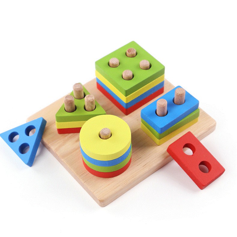 Đồ chơi montessori thả hình khối luồn cọc - Đồ chơi giáo giục hình học bằng gỗ