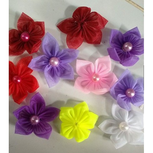 10-50 hoa vải voan nhụy đính ngọc 4.5cm màu Ngẫu Nhiên