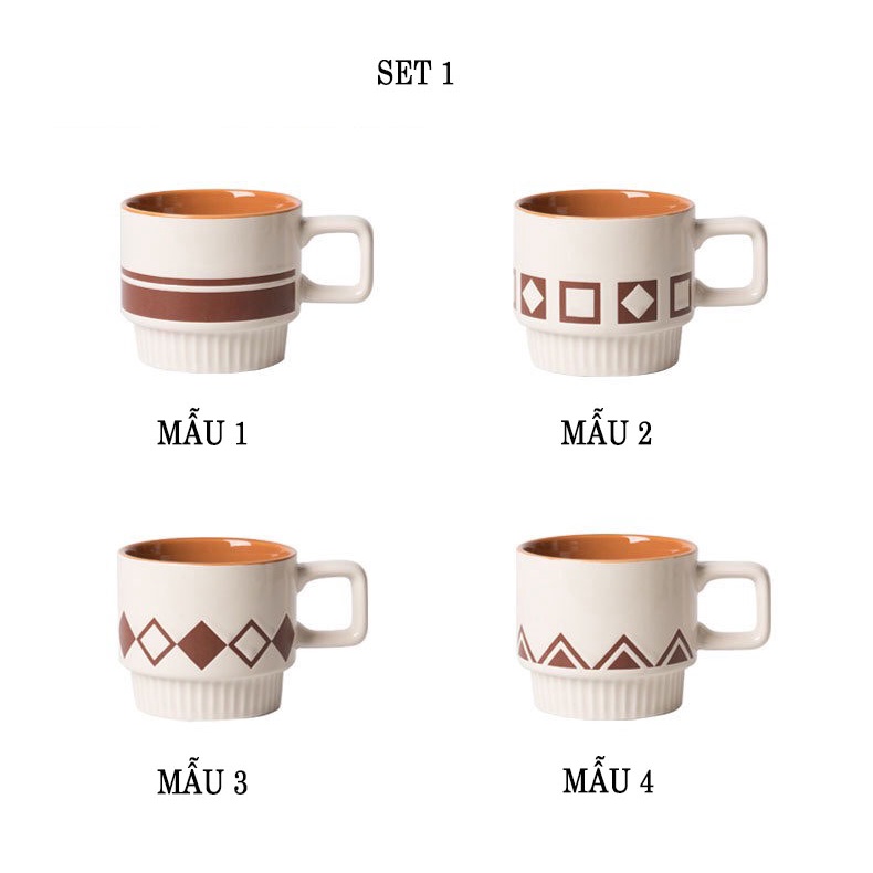 Cốc ly sứ họa tiết trắng nâu sang trọng dung tích 320 ml phong cách Bắc Âu nhiều mẫu mã dùng để pha trà, cà phê - Ráp