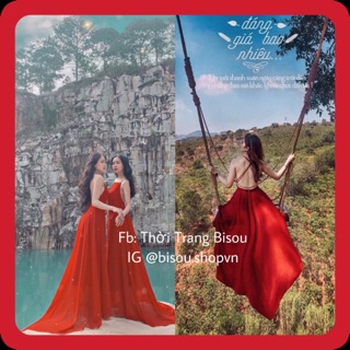 [HOT] ĐẦM MAXI ĐỎ XOÈ TÀ ĐAN DÂY LƯNG SẴN MÚT NGỰC-VÁY DỰ TIỆC BOHO STYLE THỔ CẨM