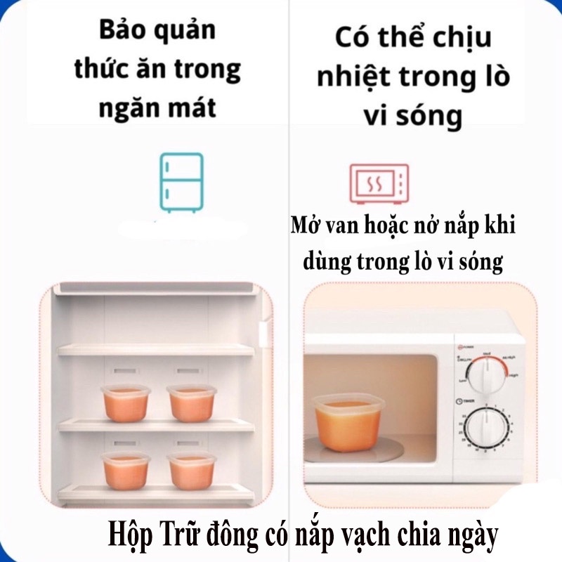 Hộp trữ đông, hộp trữ đồ ăn dặm cho bé 120ml Misuta, dùng được trong lò vi sóng, có đặt lịch ngày trữ đông