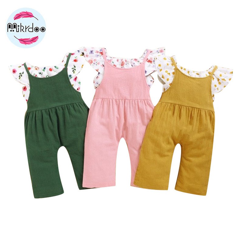 Set quần yếm và áo thun MIKRDOO họa tiết hoa cho bé gái