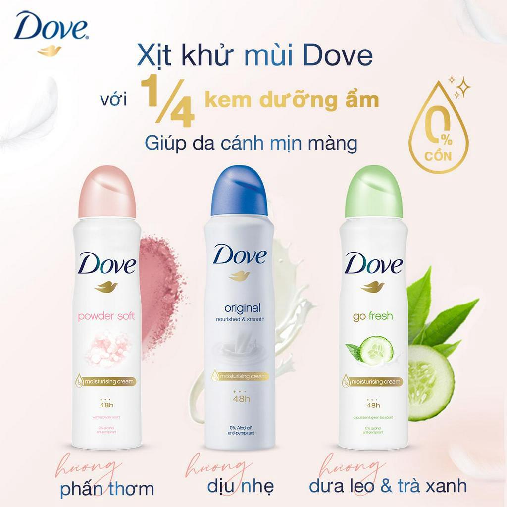 Xịt khử mùi Dove Dưỡng da Sáng mịn dành cho nữ, 150ml