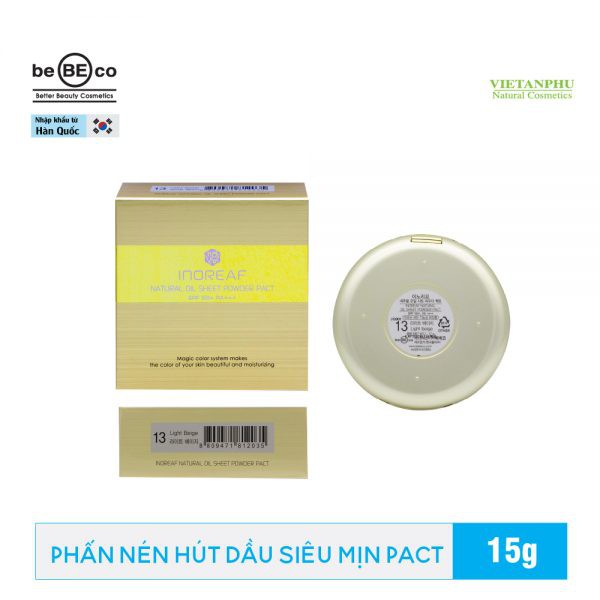 Phấn khoáng kiềm dầu Inoreaf Natural Oil Sheet Powder Pact SPF50+, PA+++