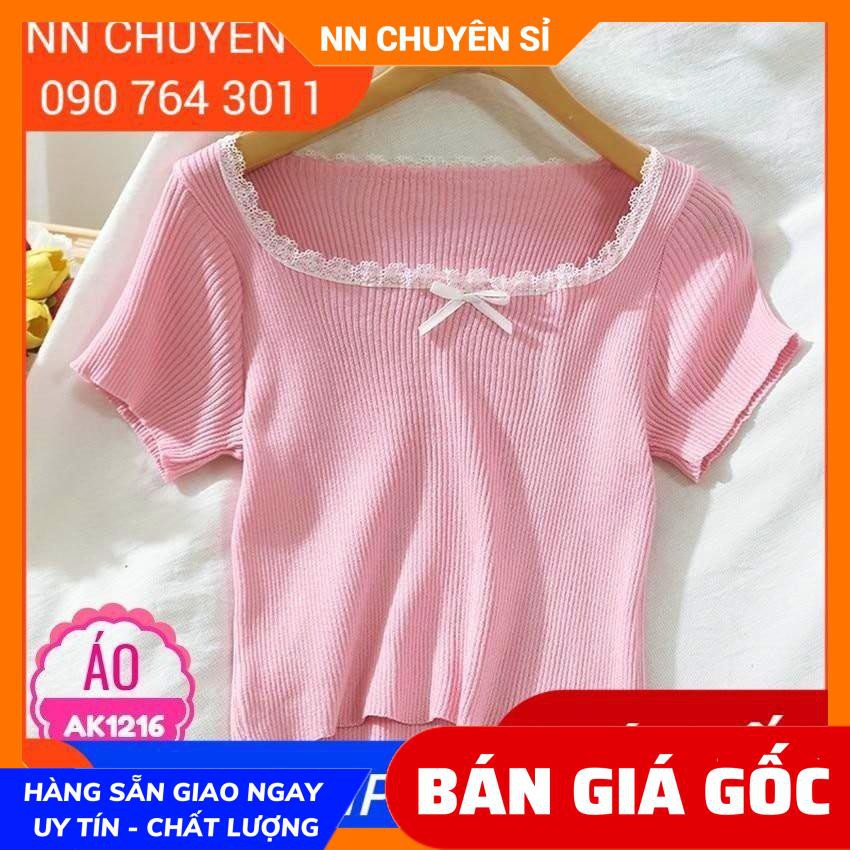 ÁO THUN GÂN PHỐI REN NƠ CỰC XINH ⚡ HÀNG ĐẸP ⚡ ÁO CROP TOP ⚡ ẢNH SHOP TỰ CHỤP ⚡ ÁO REN AK1216